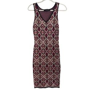 AKIRA Chicago Black Label Burgundy and Black Geometric Midi Dress size Small